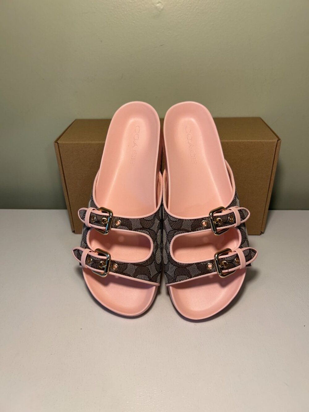 Coach Women's Two Band Buckle Sandal In Signature Jacquard